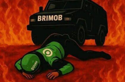 ilustrasi mobil brimob tabrak ojek online