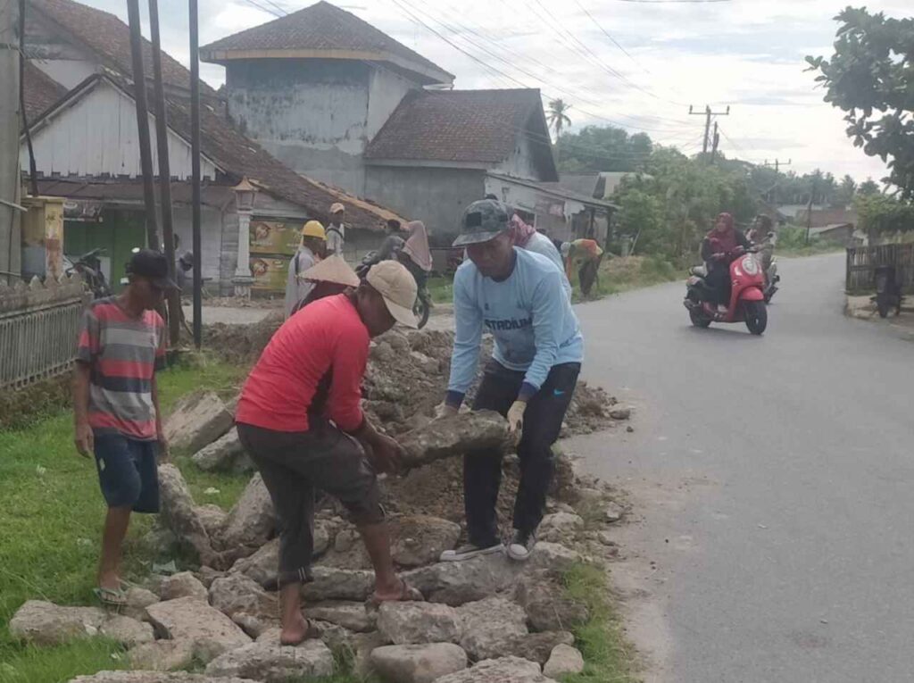 Gotong Royong Perbaikan Jalan di Desa Sumber Harjo, Warga Pertanyakan Ketidakhadiran BPD 1 gotong royong bpd