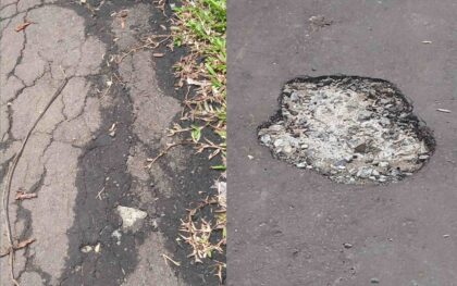 pembangunan hotmix jalan poros desa giri jagabaya muncang lebak rusak
