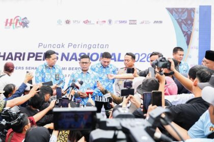Guberbur Banten Andra Soni menegaskan pers pilar demokrasi pada acara puncak Hari Pers Nasional (HPN) 2026.