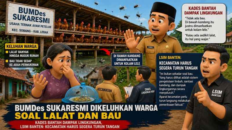 Ilustrasi usaha ternak ayam petelur BUMDes Sukaresmi di Sobang, Lebak, yang disorot usai keluhan warga soal lalat dan bau.