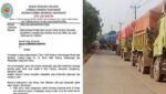 Kolase surat resmi LSIM Banten kepada Gubernur dan deretan truk tambang galian tanah di Desa Cilayang Curugbitung.